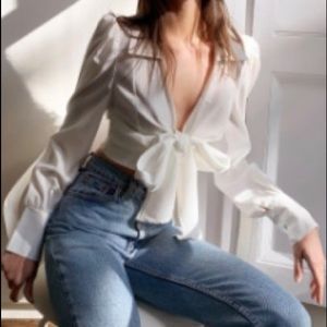 Tie Not Puff Sleeve Cropped Blouse